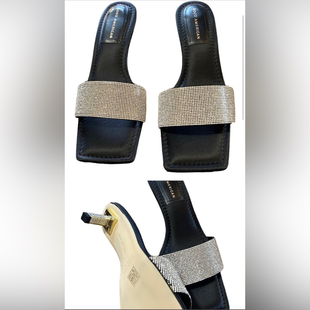Good American 🇺🇸 slides with kitten heal bling 💍 rhinestones 💎 diamonds 8.5